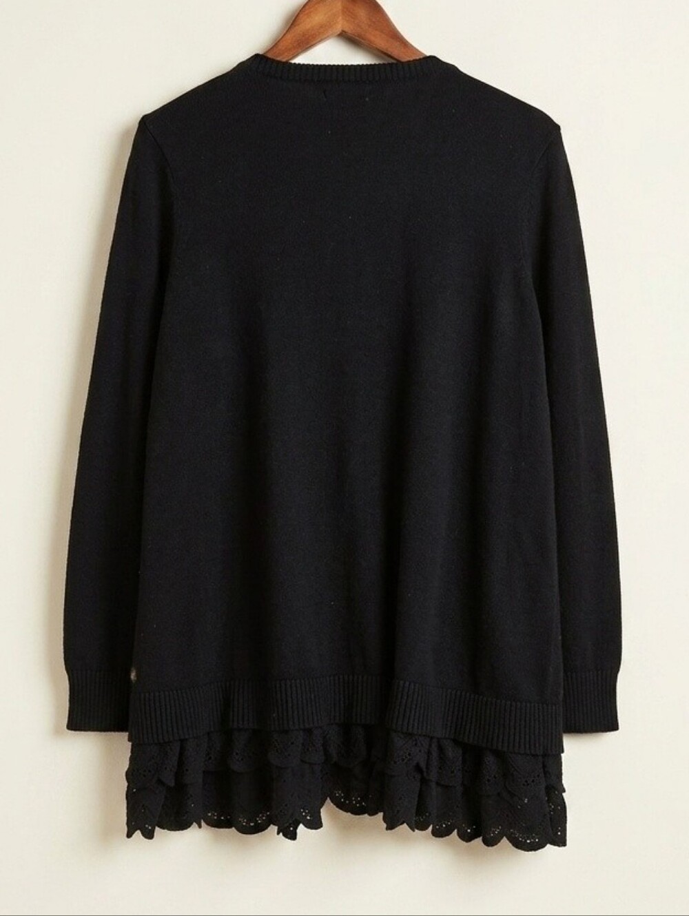 Matilda Jane | Black Lace Hem Open Front Cardigan | Size Large - Picture 2 of 4